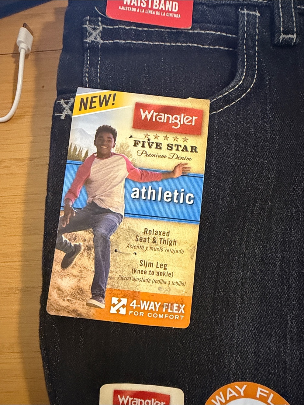 NWT Wrangler Boys 14 Slim Straight Jeans - Dark Blue with White Stitching